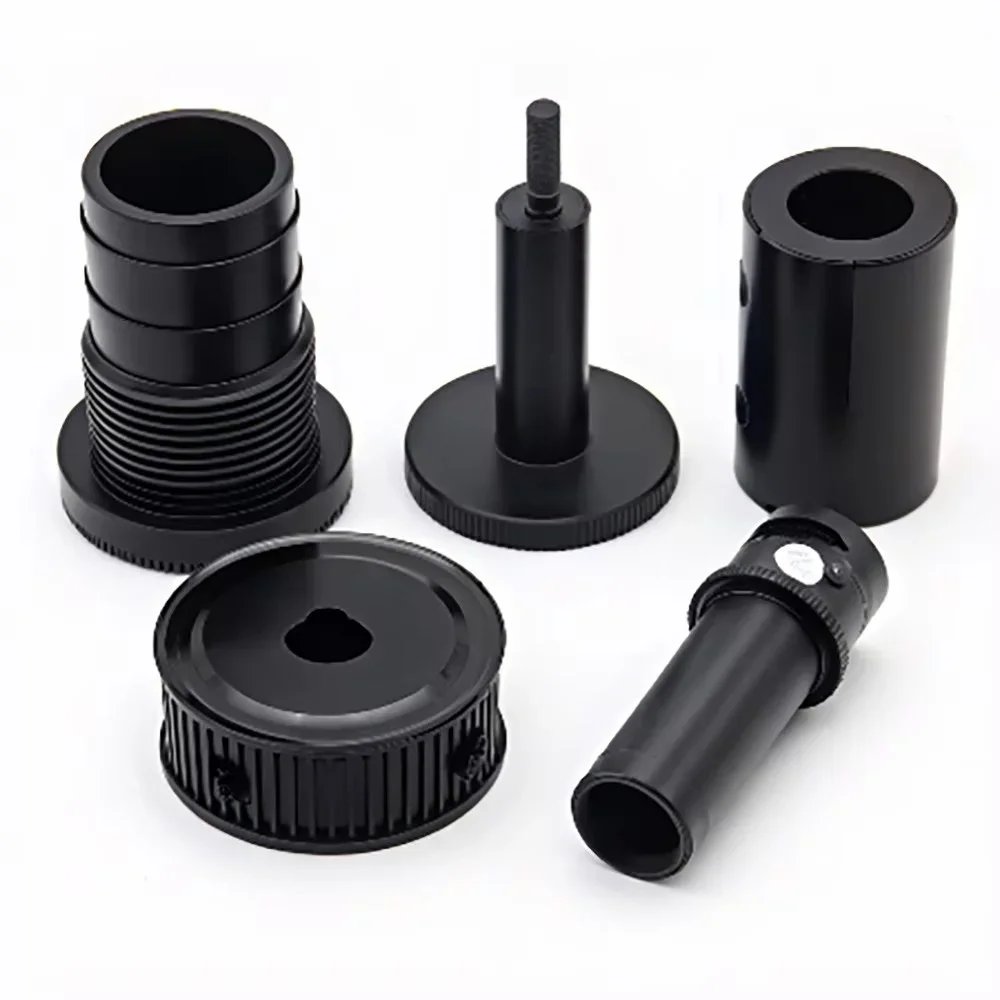 Precision CNC Machined Black Nylon Pulleys and Threaded Parts
